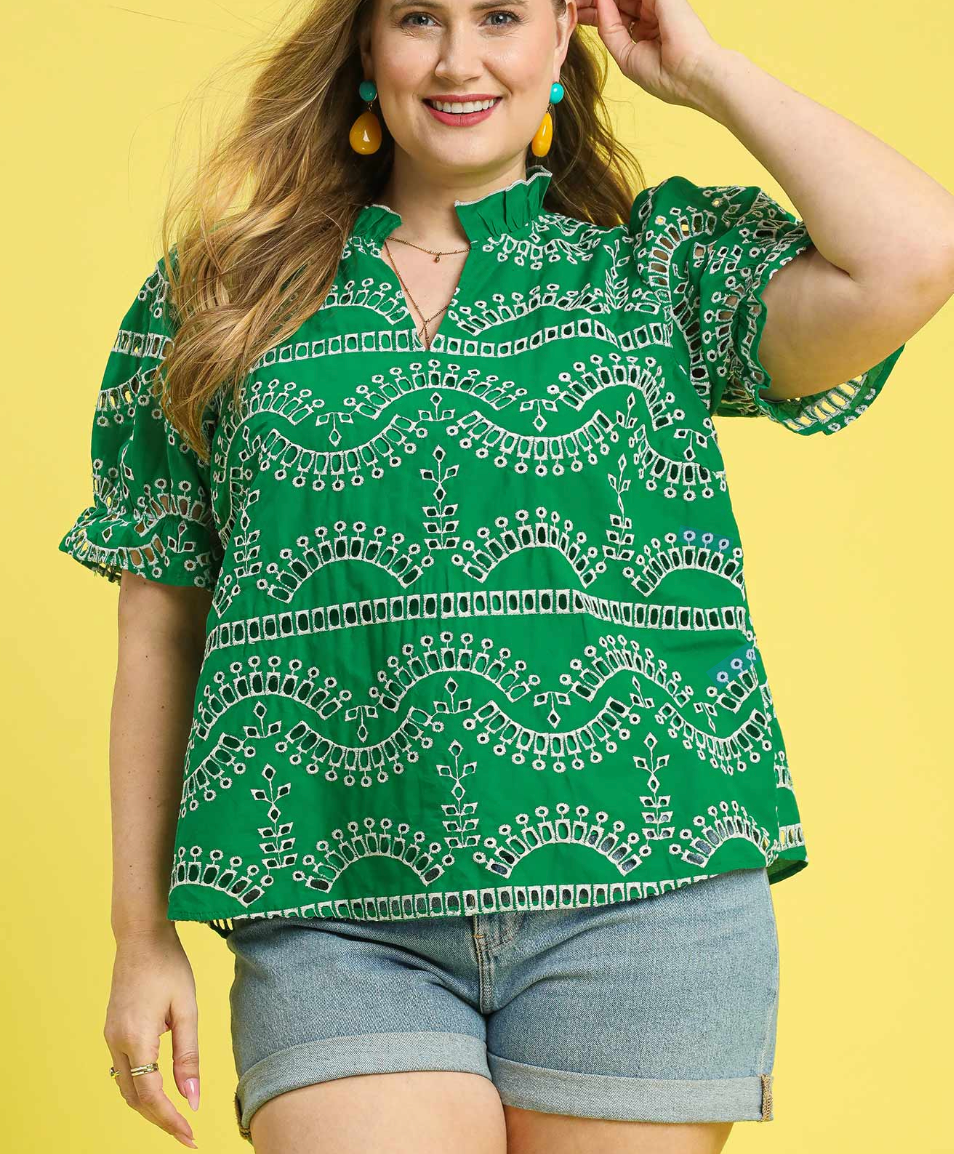 Taylor Split Neck Eyelet Top