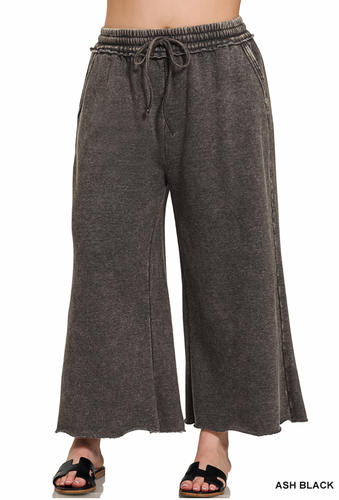 Janie Acid Wash Fleece Palazzo Sweatpants in Ash Black