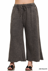 Janie Acid Wash Fleece Palazzo Sweatpants in Ash Black