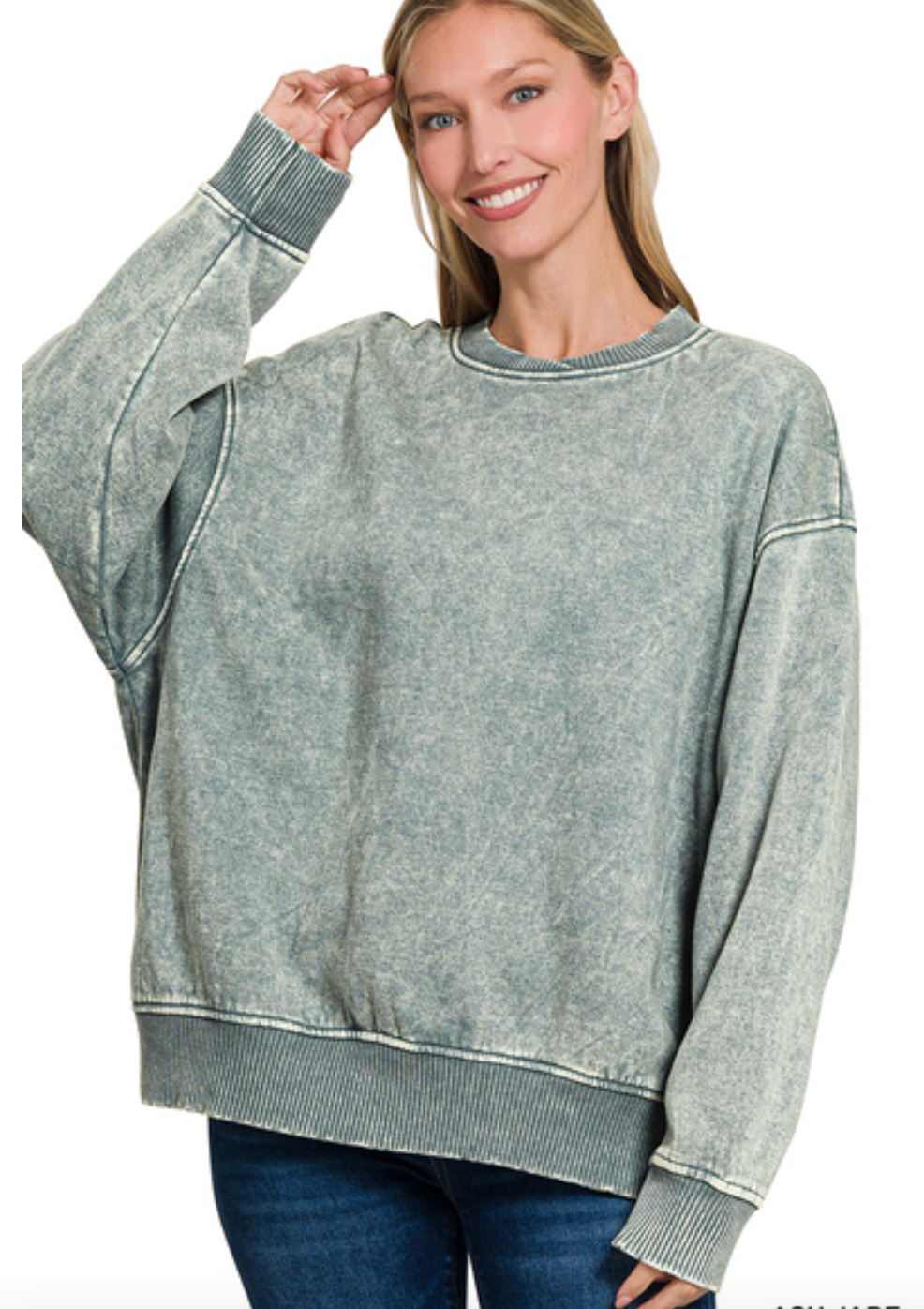 Bowie Acid Wash Oversized Fleece Pullover in Ash Jade