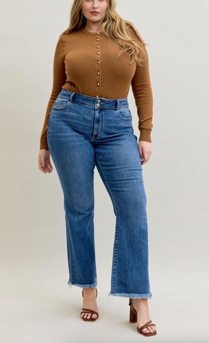 Bootcut Double Button Fray Hem Jeans