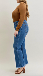 Bootcut Double Button Fray Hem Jeans