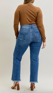 Bootcut Double Button Fray Hem Jeans