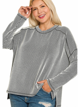 Load image into Gallery viewer, Carson Ribbed Long Sleeve Top in Black &amp; White
