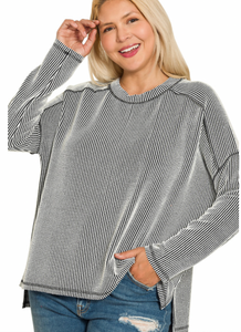 Carson Ribbed Long Sleeve Top in Black & White