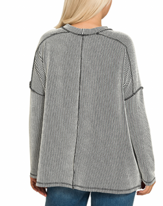 Carson Ribbed Long Sleeve Top in Black & White