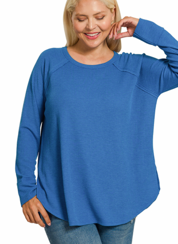 Tamara Baby Waffle Long Sleeve Top in Classic Blue