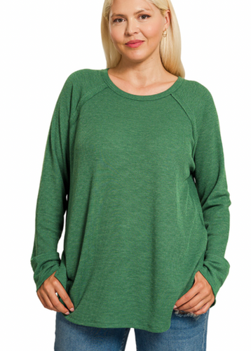 Tamara Baby Waffle Long Sleeve Top in Dark Green