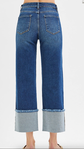 Mid Rise Cropped Wide Cuffed Jeans