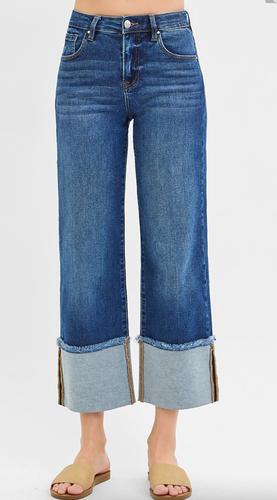 Mid Rise Cropped Wide Cuffed Jeans