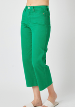 Load image into Gallery viewer, Tummy Control Wide Leg Cropped Jeans in Kelly Green