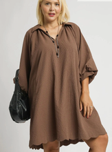 Load image into Gallery viewer, Kayce Bubble Sleeve Scalloped Dress in Chocolate