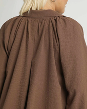 Load image into Gallery viewer, Kayce Bubble Sleeve Scalloped Dress in Chocolate