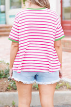 Load image into Gallery viewer, Selena Pink and White Striped Green Trim Top