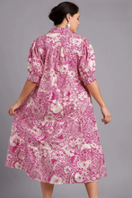 Load image into Gallery viewer, Cera Magenta Floral Print Midi Dress