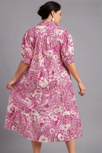 Cera Magenta Floral Print Midi Dress