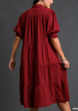 Load image into Gallery viewer, Edie Collared Tiered Dress in Wine