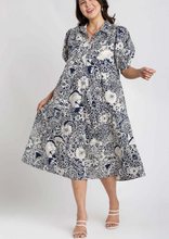 Load image into Gallery viewer, Cera Navy Floral Print Midi Dress