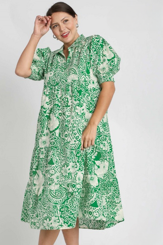 Cera Green Floral Print Midi Dress
