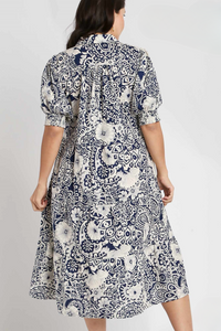 Cera Navy Floral Print Midi Dress