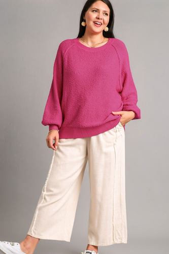 Lyla Puff Sleeve Boat Neck Sweater in Pink