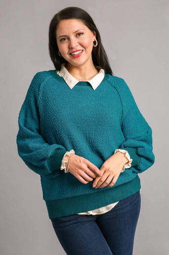 Lyla Puff Sleeve Boat Neck Sweater in Peacock