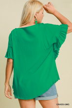 Load image into Gallery viewer, Liza Linen Blend Short Ruffle Sleeve Top - FINAL SALE
