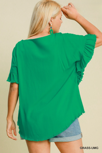 Liza Linen Blend Short Ruffle Sleeve Top - FINAL SALE