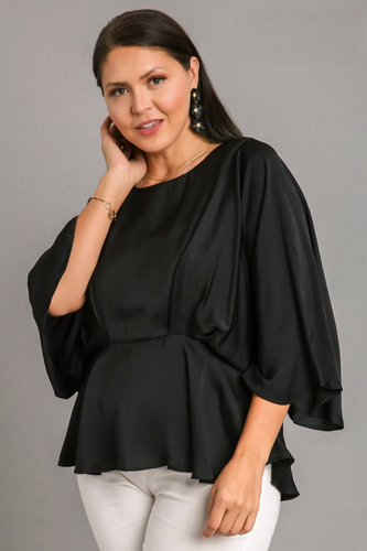 Sam Kimono Sleeve Peplum Top in Black