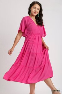 Macy Tiered Midi Dress in Pink