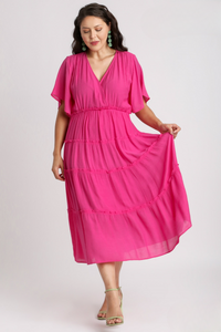 Macy Tiered Midi Dress in Pink