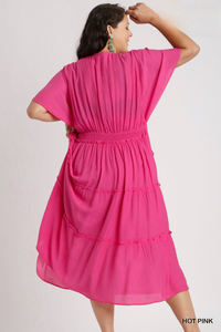 Macy Tiered Midi Dress in Pink