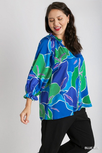 Janie Blue and Green Floral Print Top