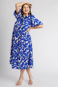 Lilly Royal Blue and Cream Floral Midi Dress