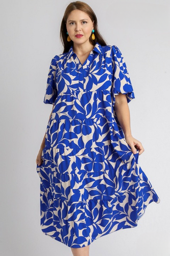 Lilly Royal Blue and Cream Floral Midi Dress