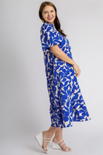 Load image into Gallery viewer, Lilly Royal Blue and Cream Floral Midi Dress