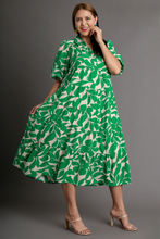 Load image into Gallery viewer, Lilly Green and Cream Floral Midi Dress