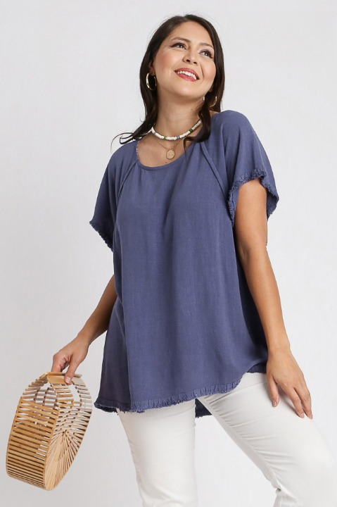 Cecily Linen Blend Fringe Hem Top (2 colors)