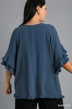 Load image into Gallery viewer, Trina Ruffle Sleeve Top with Frayed Hem