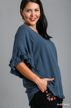 Load image into Gallery viewer, Trina Ruffle Sleeve Top with Frayed Hem