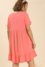 Load image into Gallery viewer, Remi Ruffle Trim Dress with Frayed Edges in Coral