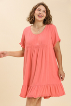 Load image into Gallery viewer, Remi Ruffle Trim Dress with Frayed Edges in Coral