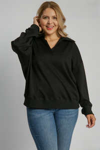 Hailey Black V-Neck Collared Knit Top