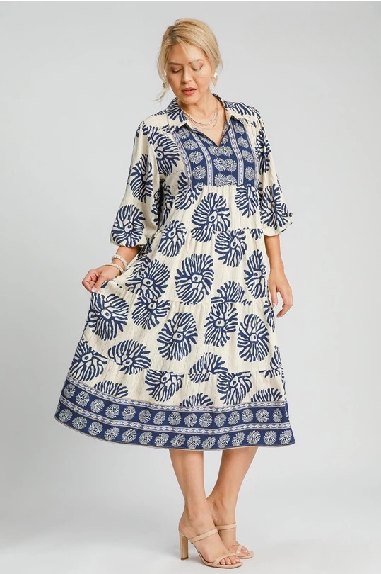 Ashley Navy and Cream Boho Midi