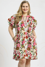 Load image into Gallery viewer, Jana Pink Floral Stripe Trim Dress