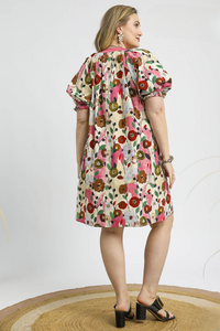 Jana Pink Floral Stripe Trim Dress
