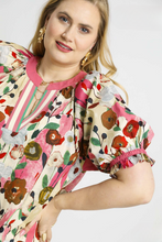 Load image into Gallery viewer, Jana Pink Floral Stripe Trim Dress