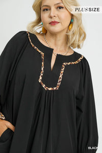Tori Tunic Dress with Leopard Trim Accents in Black