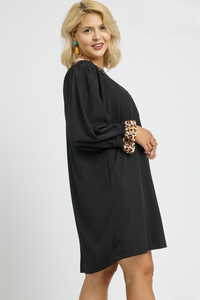 Tori Tunic Dress with Leopard Trim Accents in Black