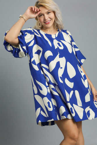 Restocked! Sophie Abstract Print Dress in Royal Blue